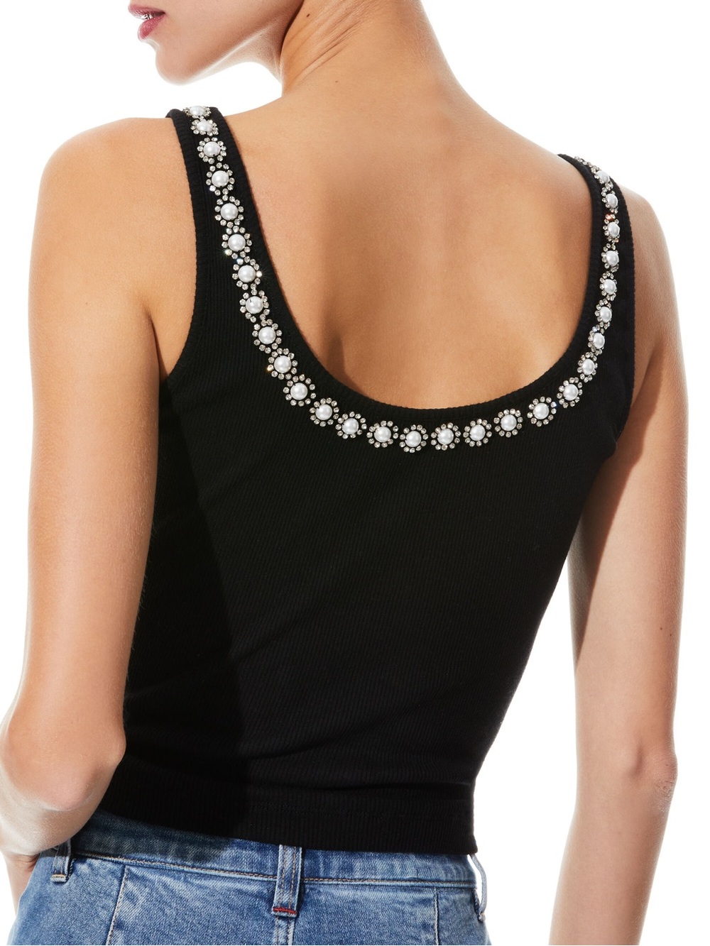NWT Alice + Olivia Kori Embellished Rib Tank - Picture 2 of 5